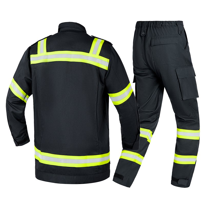 Flame-Resistant Road Repair Safety Uniform Set Dark Blue Aramid Jacket and Pants with Reflective Strips Oil-Resistant Waterproof