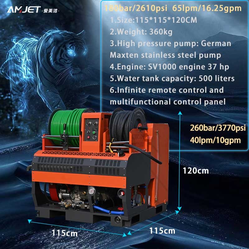 High pressure water jet sewer cleaning machine gasoline diesel 40-80Lpm sewage pipeline drainage and drainage cleaning machine