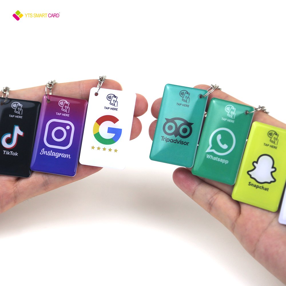 YTS Custom NFC Epoxy Sticker Tag RFID Table Menu Card Changeable QR Code Social Media Card NFC Google Review Epoxy Card