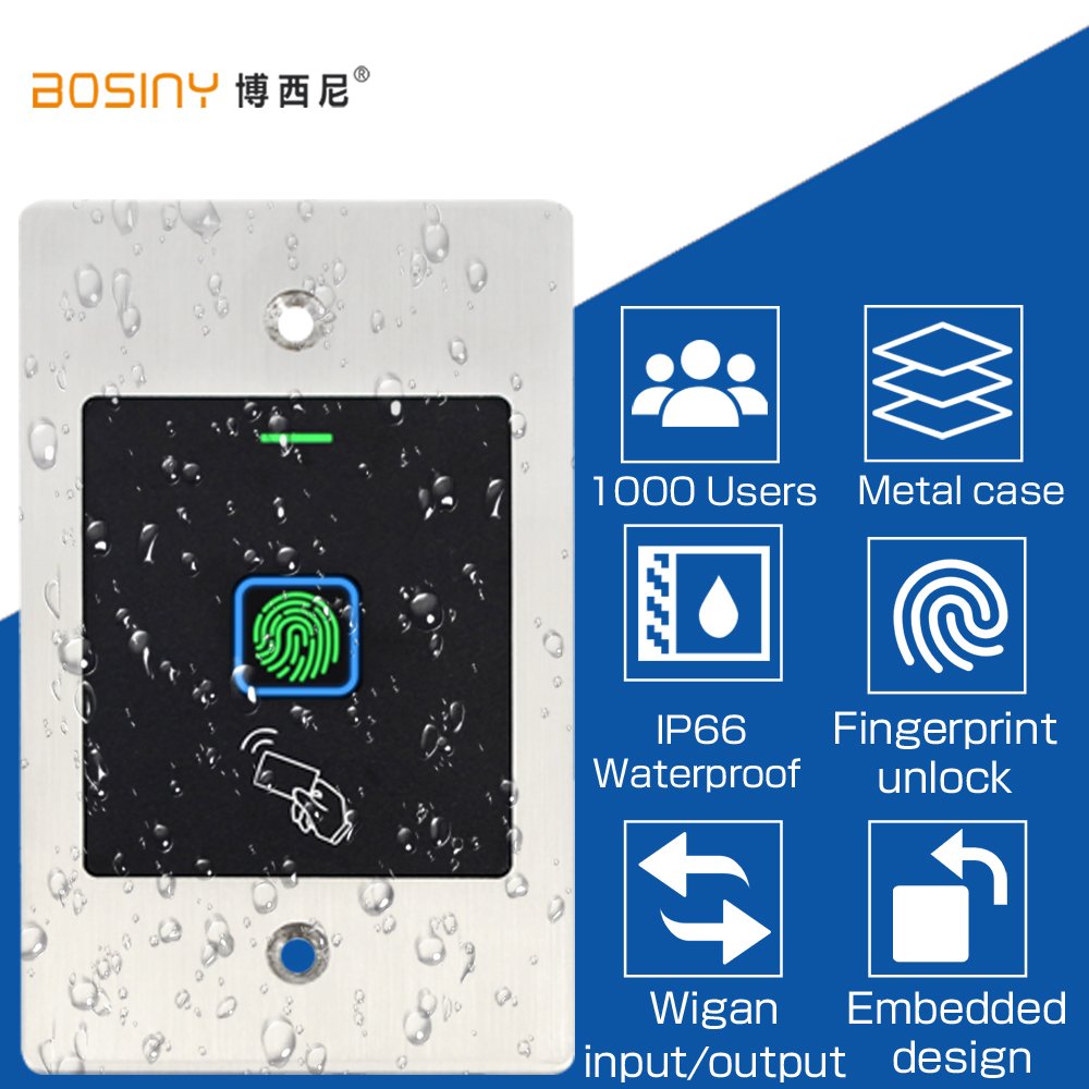 Embedded Access Control RFID Card Fingerprint 125KHz EM Access Control Machine lP66 Waterproof Wiegand Metal reader 1000 user