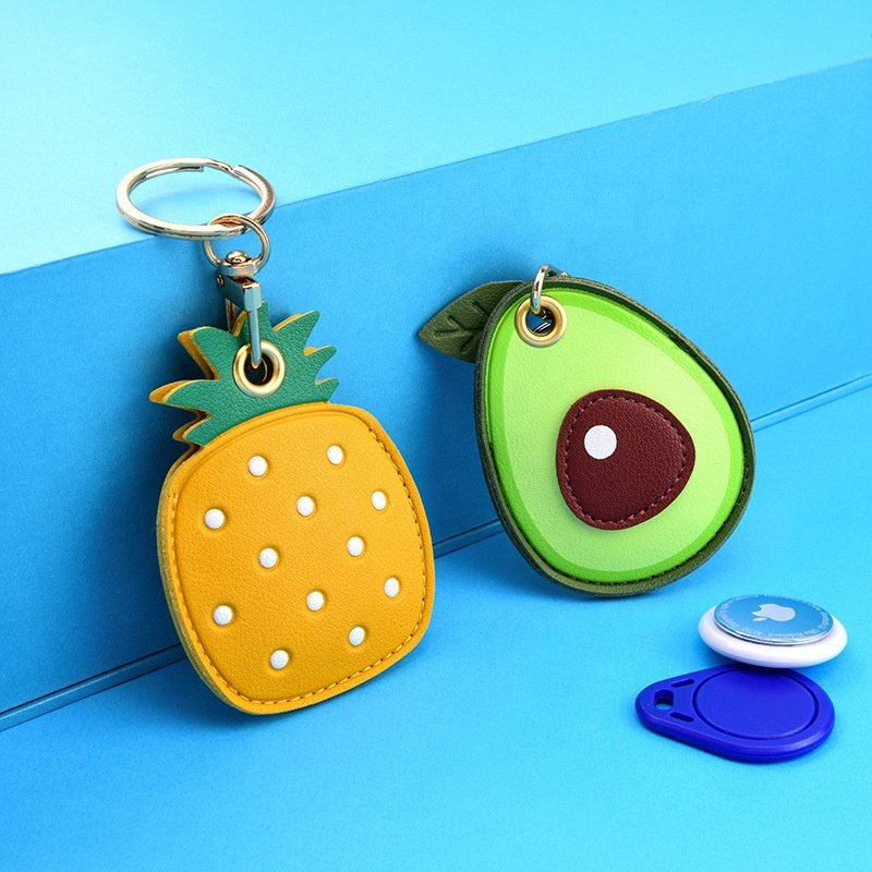 Cartoon Fruit PU Leather Keychain Case Holder Access Control Card Case Cute Protective Case for Women