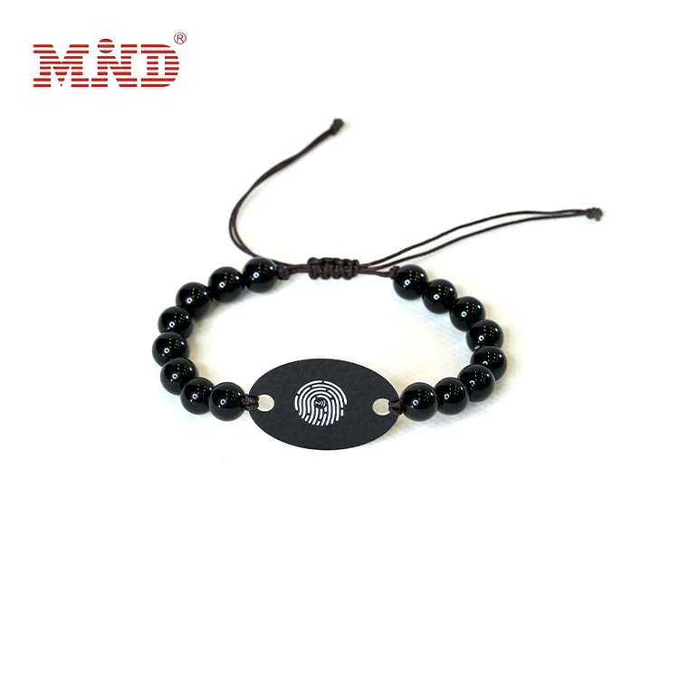 Round Stone Beads RFID Bracelet Healing NFC Wristband with Smart NFC Chip Card for Event
