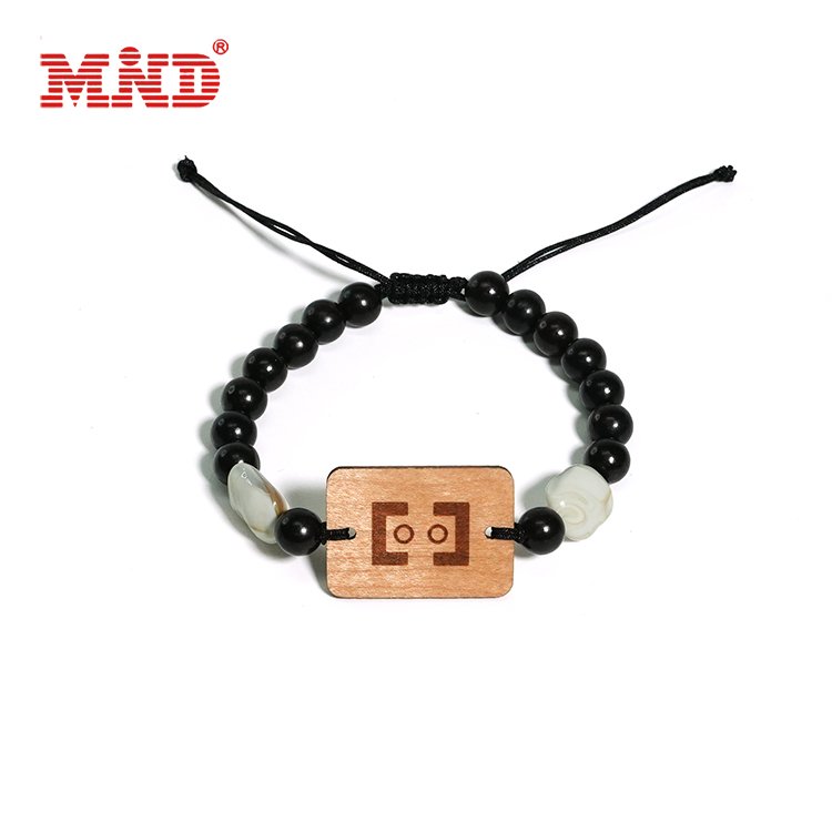 Round Stone Beads RFID Bracelet Healing NFC Wristband with Smart NFC Chip Card for Event