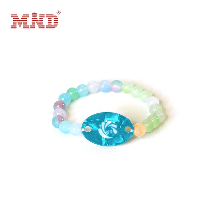 Round Stone Beads RFID Bracelet Healing NFC Wristband with Smart NFC Chip Card for Event