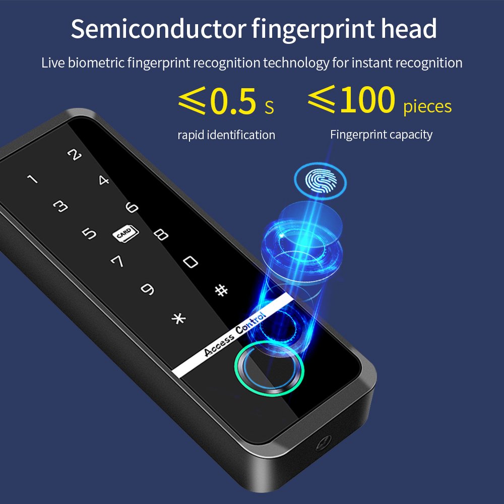 Biometric Fingerprint RFID Access Control Keyboard Outdoor Waterproof Backlight Keypad Standalone Controller Lock (no tuya app)