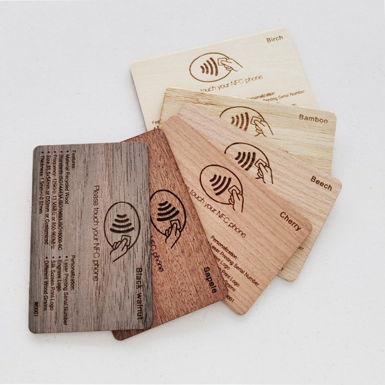 FSC Certificate custom laser engraving black paint / cherry wood 13.56mhz rfid hotel key card / nfc business card