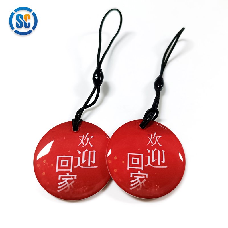 Supply rfid nfc glue crystal epoxy dog id tag with qr code Tk4100 keychain custom logo epoxy rfid epoxy keyfob