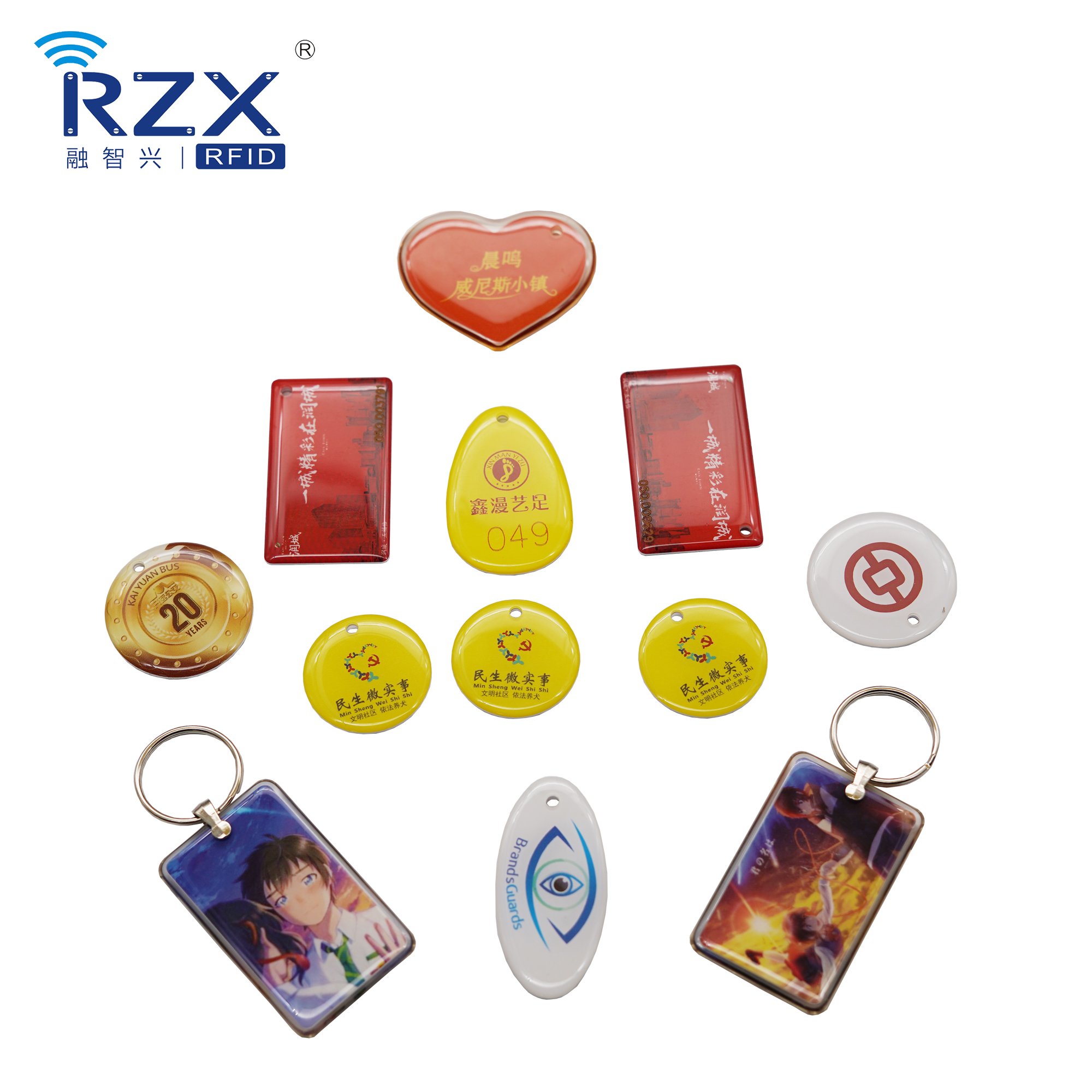 RZX customized printing 50*30mm Programmable 13.56mhz RFID NFC Epoxy key tags smart cards