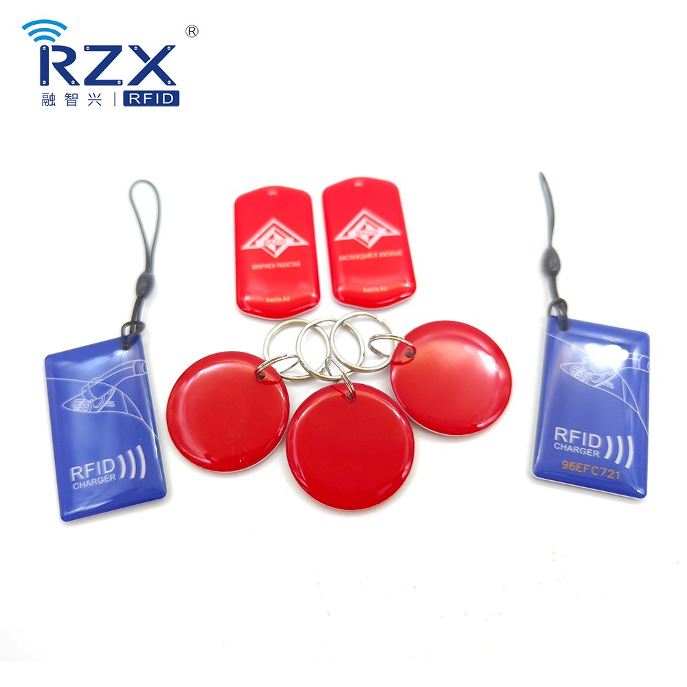 RZX customized printing 50*30mm Programmable 13.56mhz RFID NFC Epoxy key tags smart cards