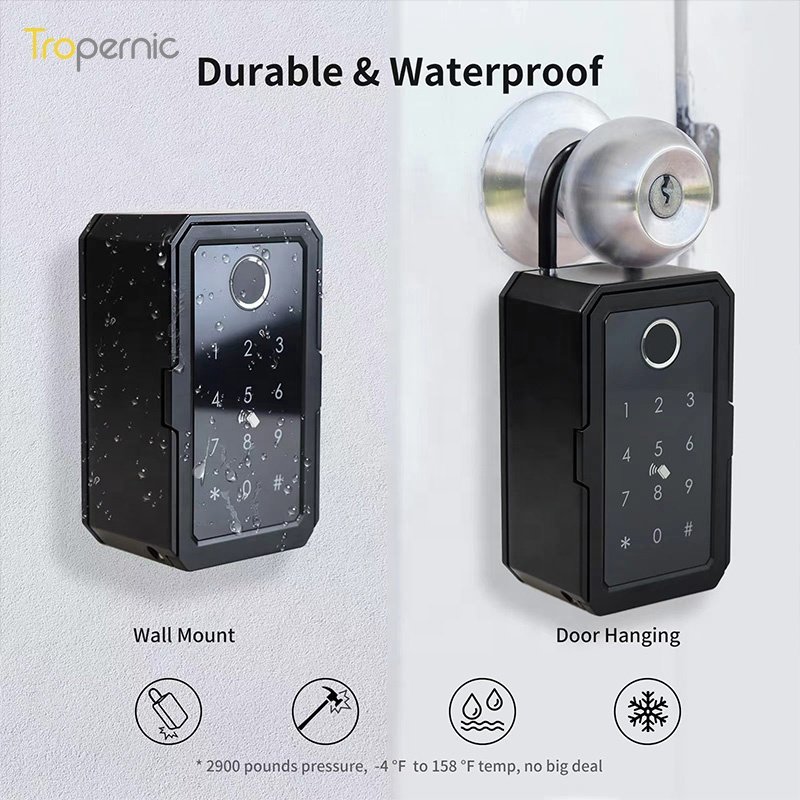 Tropernic Outside Wall Mounted Fingerprint APP Control Smart Key Lock Box for House Key Realtor