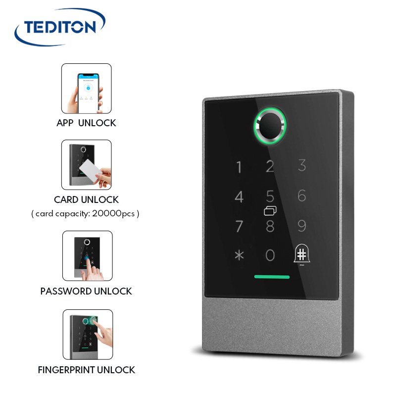 Tediton Waterproof Wifi Ttlock App Smart Door Lock Reader Rfid Biometric Touch Keypad Access Control Card Readers