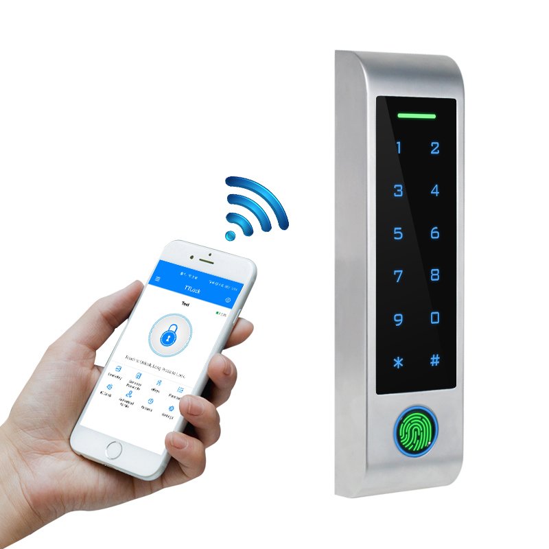 IP66 waterproof biometric door entry systems blue tooth fingerprint access control TTlock keypad with time attendance
