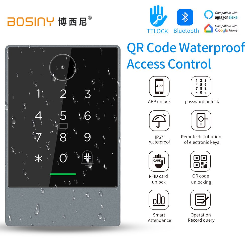TTLOCK QR Code Access Control Reader 13.56Mhz Rfid IP67 Waterproof Keypad QRcode Scanner K3Q +G2 Hub Work with Alexa Google Home