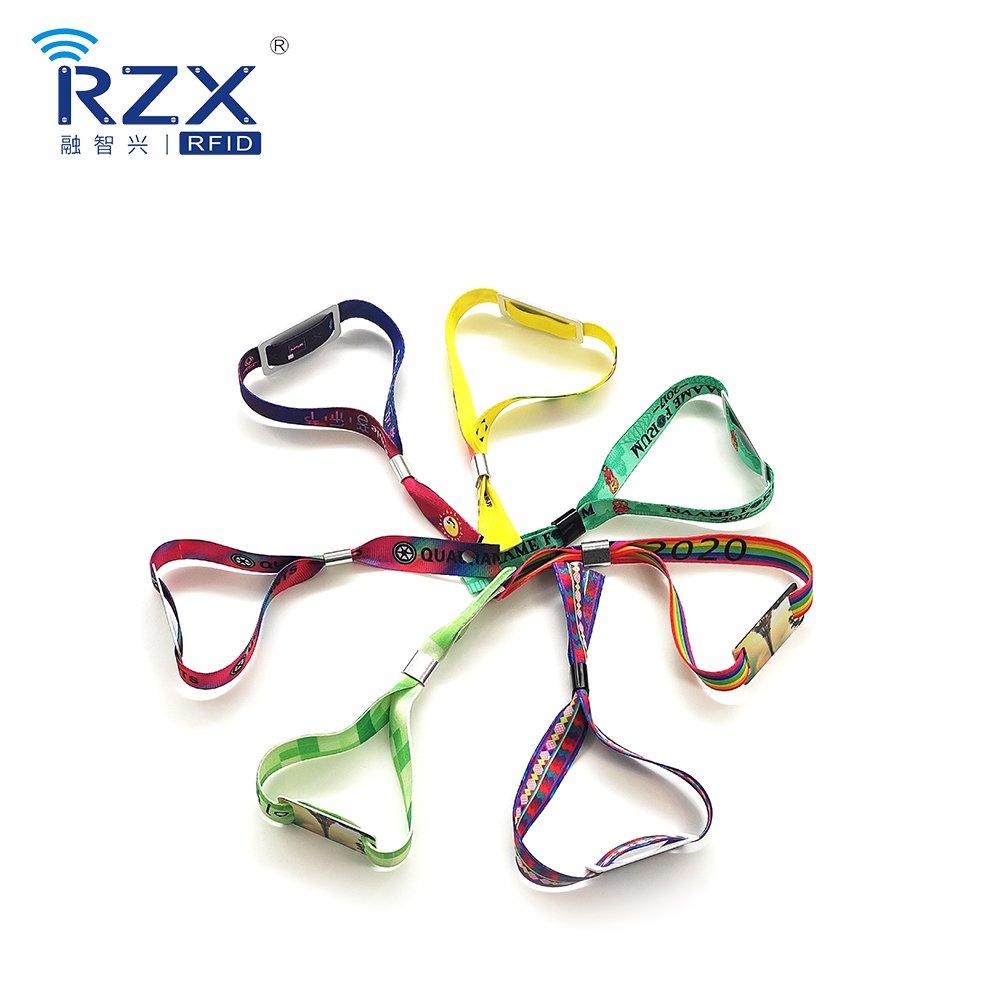 RFID Fabric Wristband access control system QR Code Fabric Woven Bracelet NFC social sharing