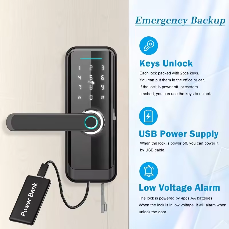 smart door with finger print and keys Bluetooth tt lock tuya smart lock with the voice lock handle for aluminum door