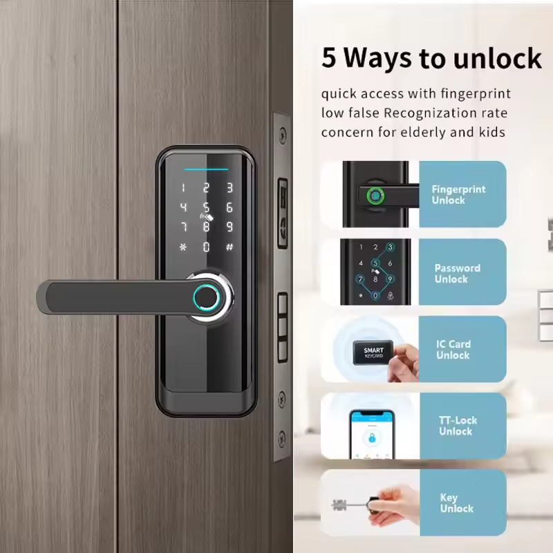 smart door with finger print and keys Bluetooth tt lock tuya smart lock with the voice lock handle for aluminum door