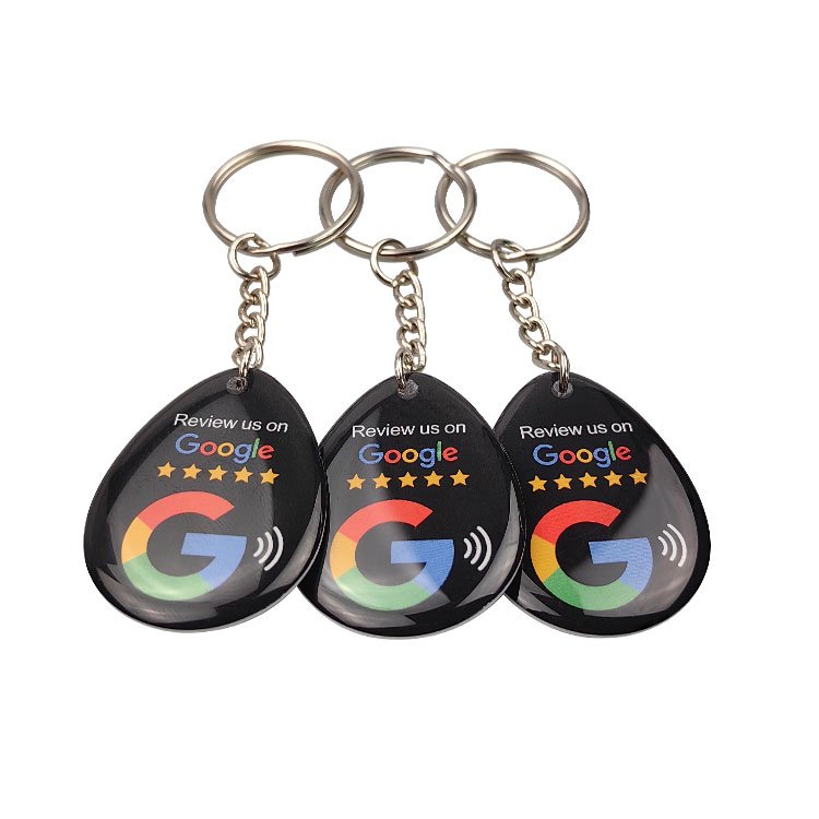 Wholesale 13.56Mhz NFC Epoxy Resin Tag Rfid Tag Keychain Google Review Tag Keychain For Social Media Smart Card