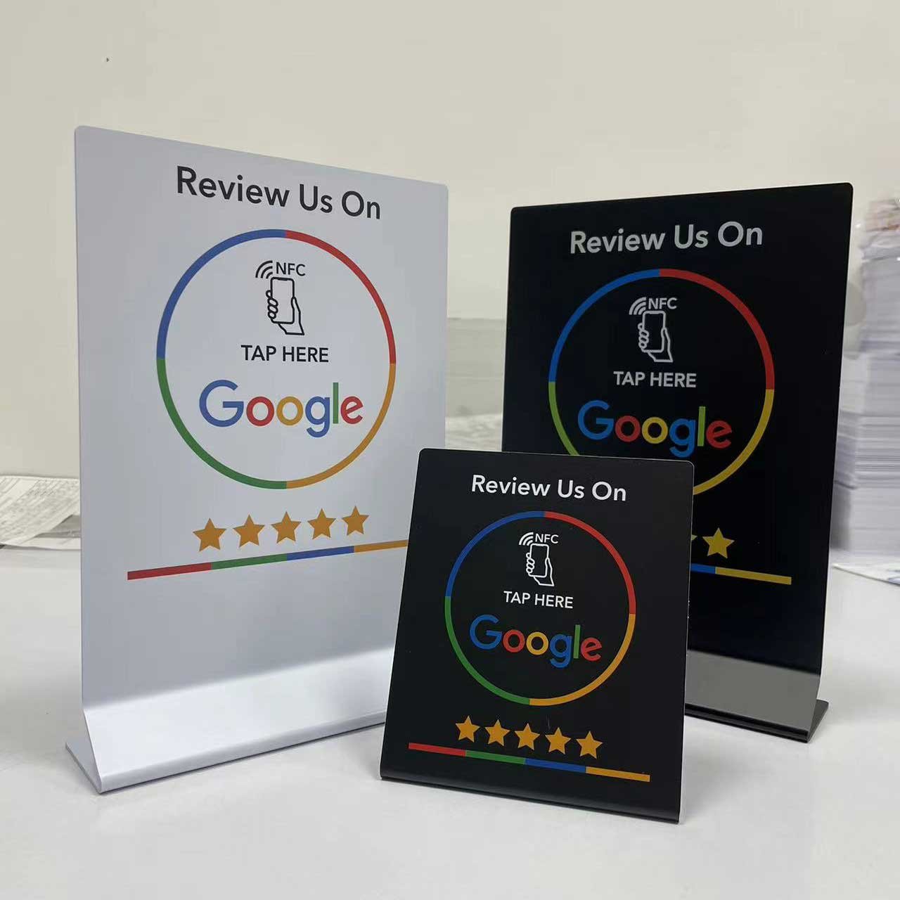 custom print T- shape google view 13.56mhz nfc rfid pvc table stand , 213 chip nfc menu plastic card