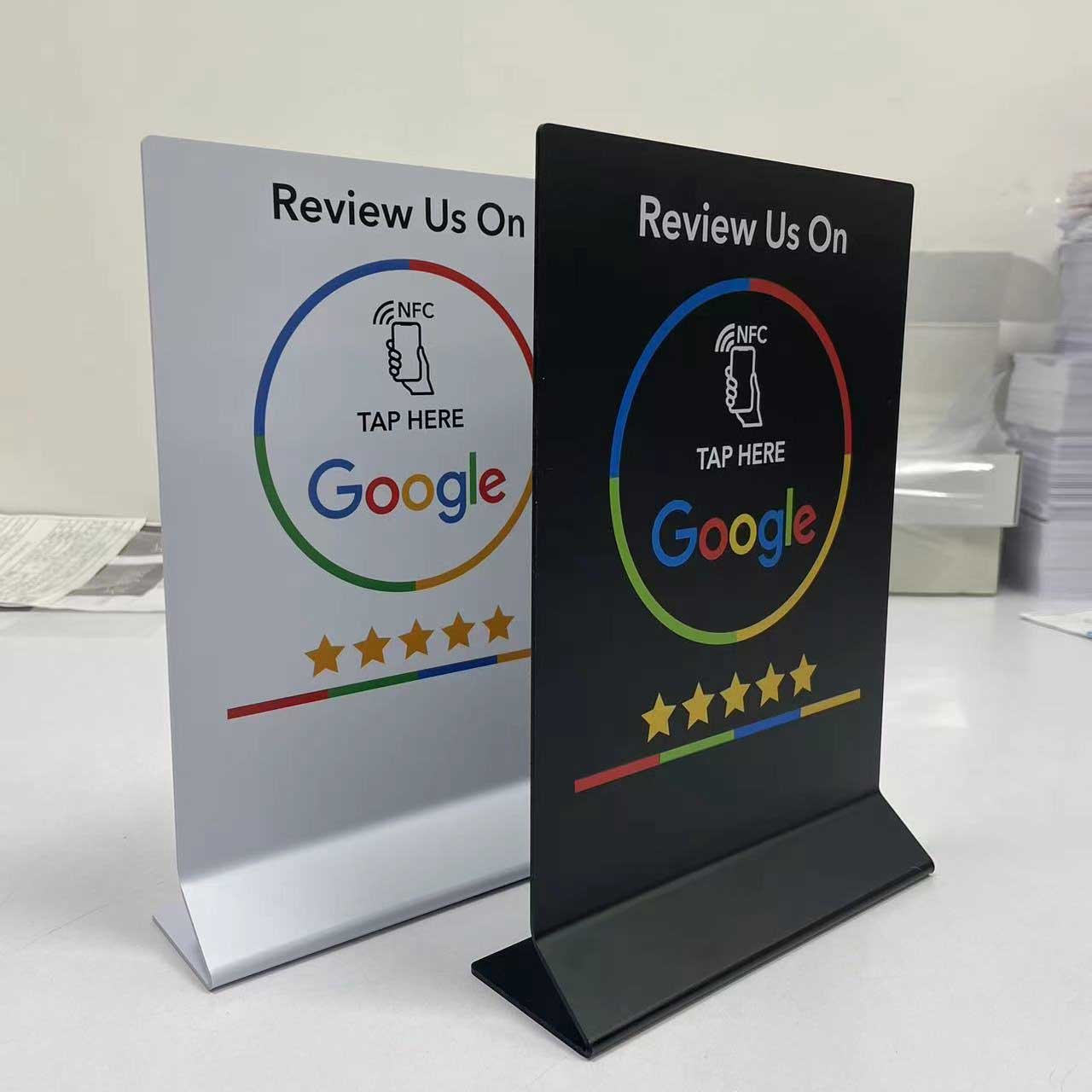 custom print T- shape google view 13.56mhz nfc rfid pvc table stand , 213 chip nfc menu plastic card