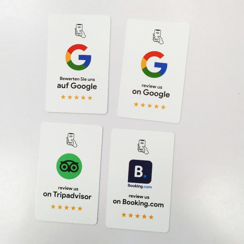 Customized Programmable QR Code tap to review google evaluation cards 13.56Mhz PVC NFC Google Reviews Card for Facebook/Ins