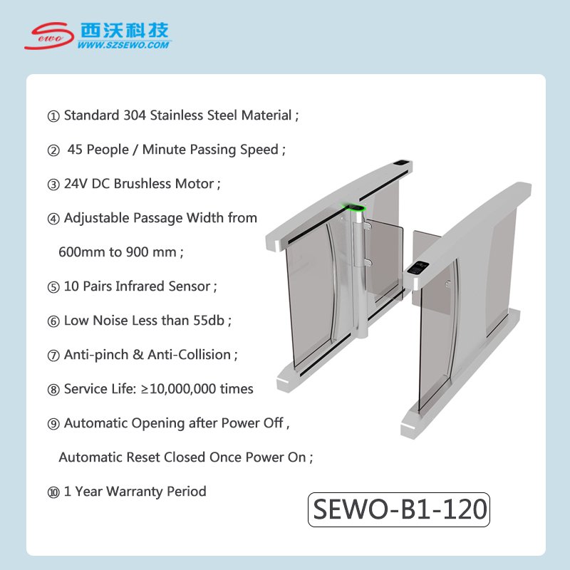 SEWO Automatic Fingerprints Finger Print Gate Card Access Control Swing Gating Turnstils System