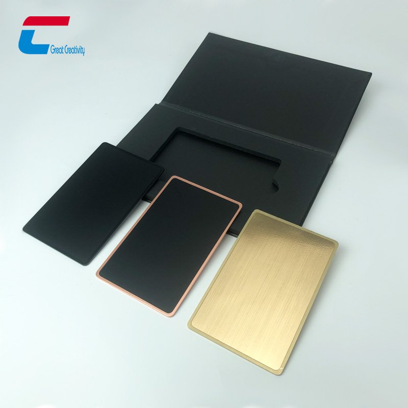 Luxury customized chip hidden stainless steel Nfc card Ntag213 215 216 black golden silver nfc metal card with metal frame