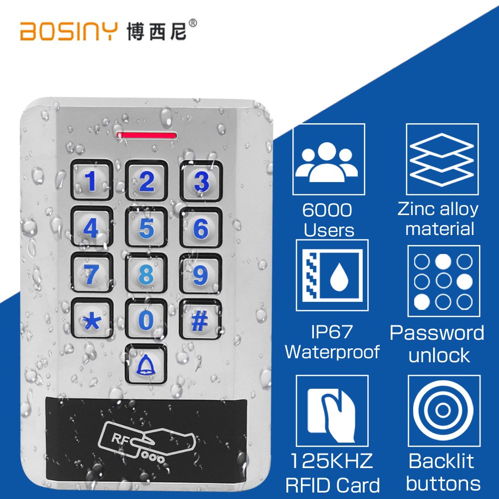 125KHZ RFID Password Keypad Access Control Backlight Waterproof IP68 Metal Door Standalone Access Control 6000 user WG 26 input