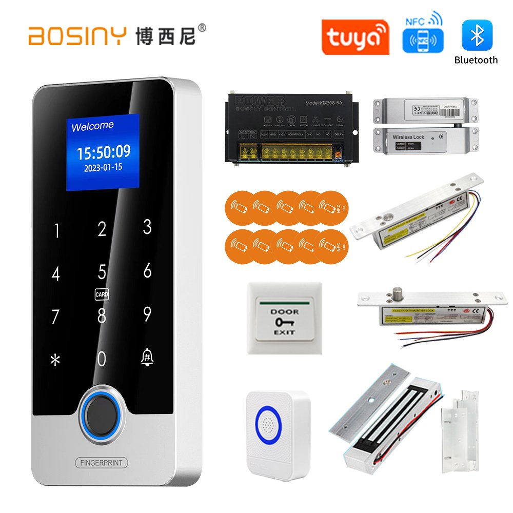 Tuya APP Door Lock Access Control System Kits With 1.77In Screen Bluetooth Keyboard Fingerprint RFID IC Card Reader Metal Keypad