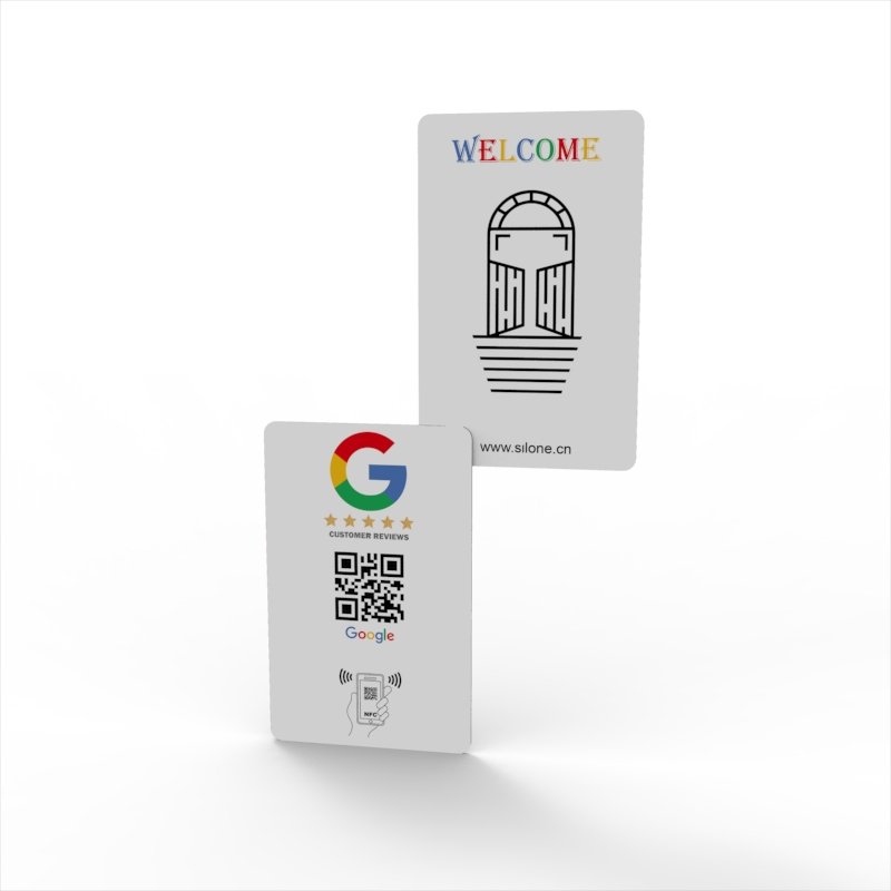 SIlone Customized Printing NFC Google Review card Rfid Smart Metal Business PVC Id card Google Play Gift card