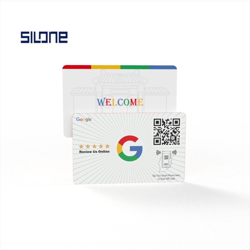 SIlone Customized Printing NFC Google Review card Rfid Smart Metal Business PVC Id card Google Play Gift card
