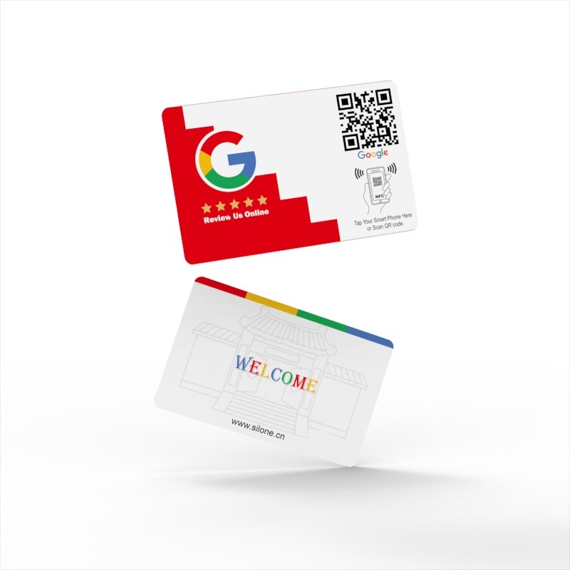 SIlone Customized Printing NFC Google Review card Rfid Smart Metal Business PVC Id card Google Play Gift card