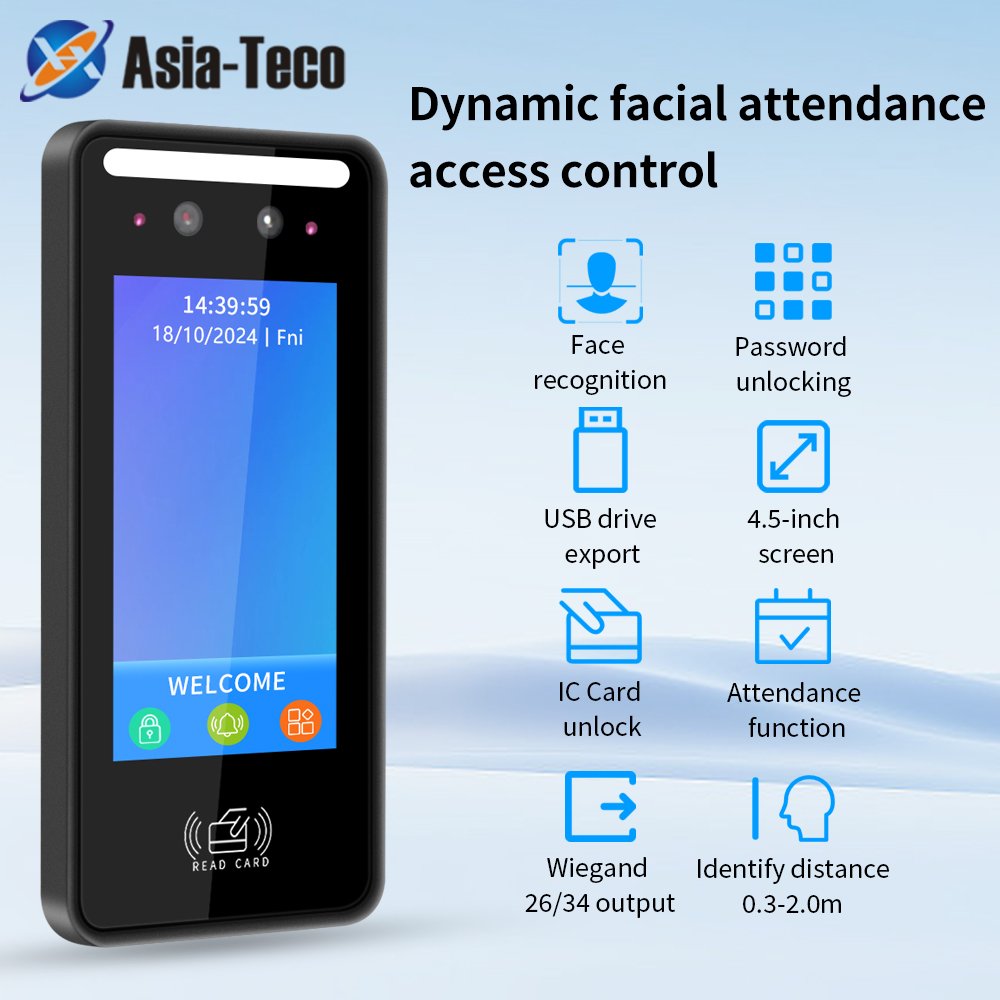 Face Recognition Attendance Biometric Access Control Rfid card time clock time attendance 4.5inch screen touch