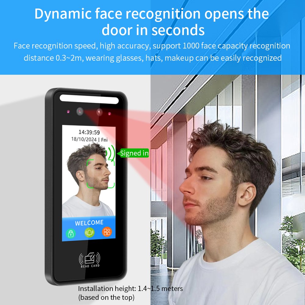 Face Recognition Attendance Biometric Access Control Rfid card time clock time attendance 4.5inch screen touch
