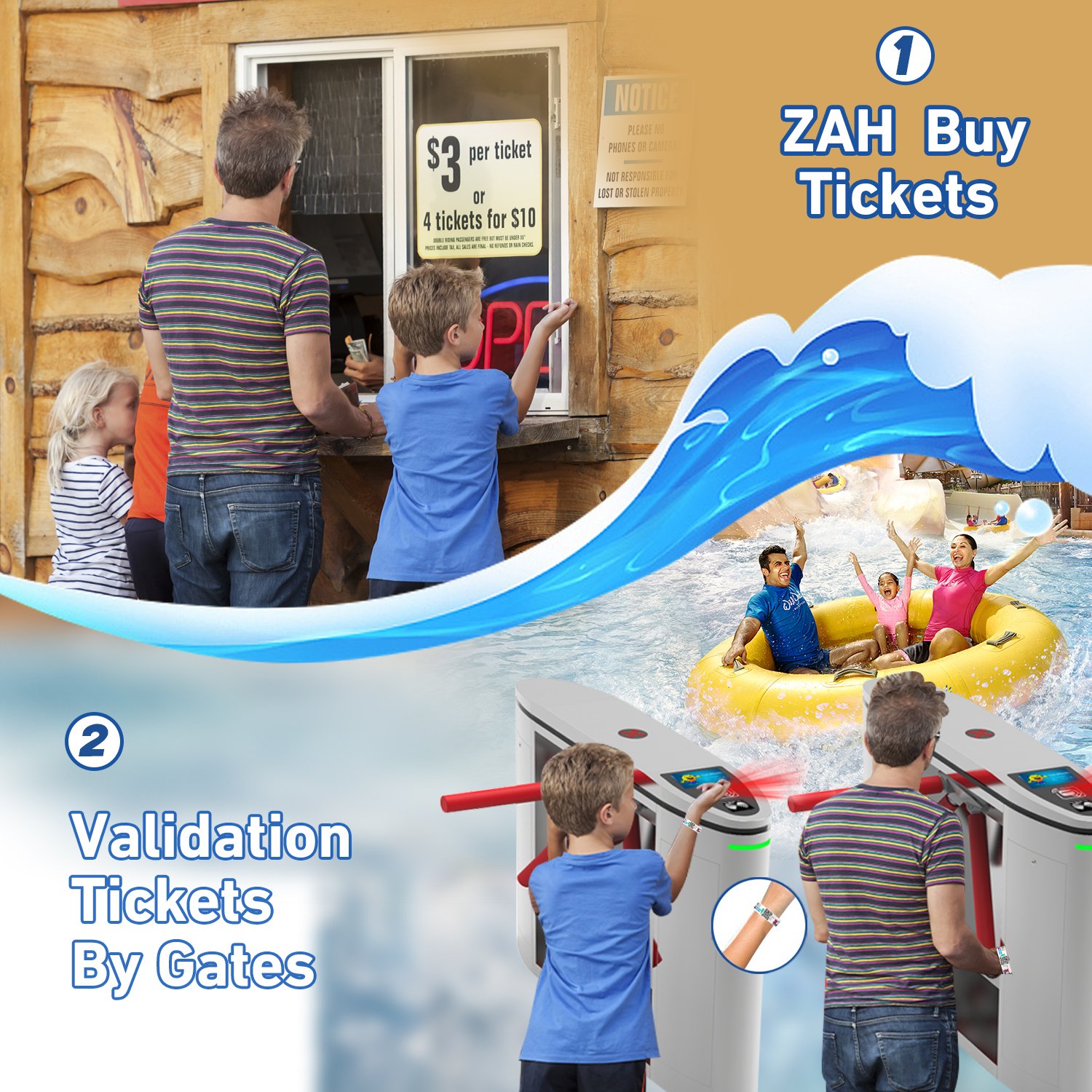 ticket kiosk machine swing turnstile barrier ticketing software access control system amusement theme park equipment