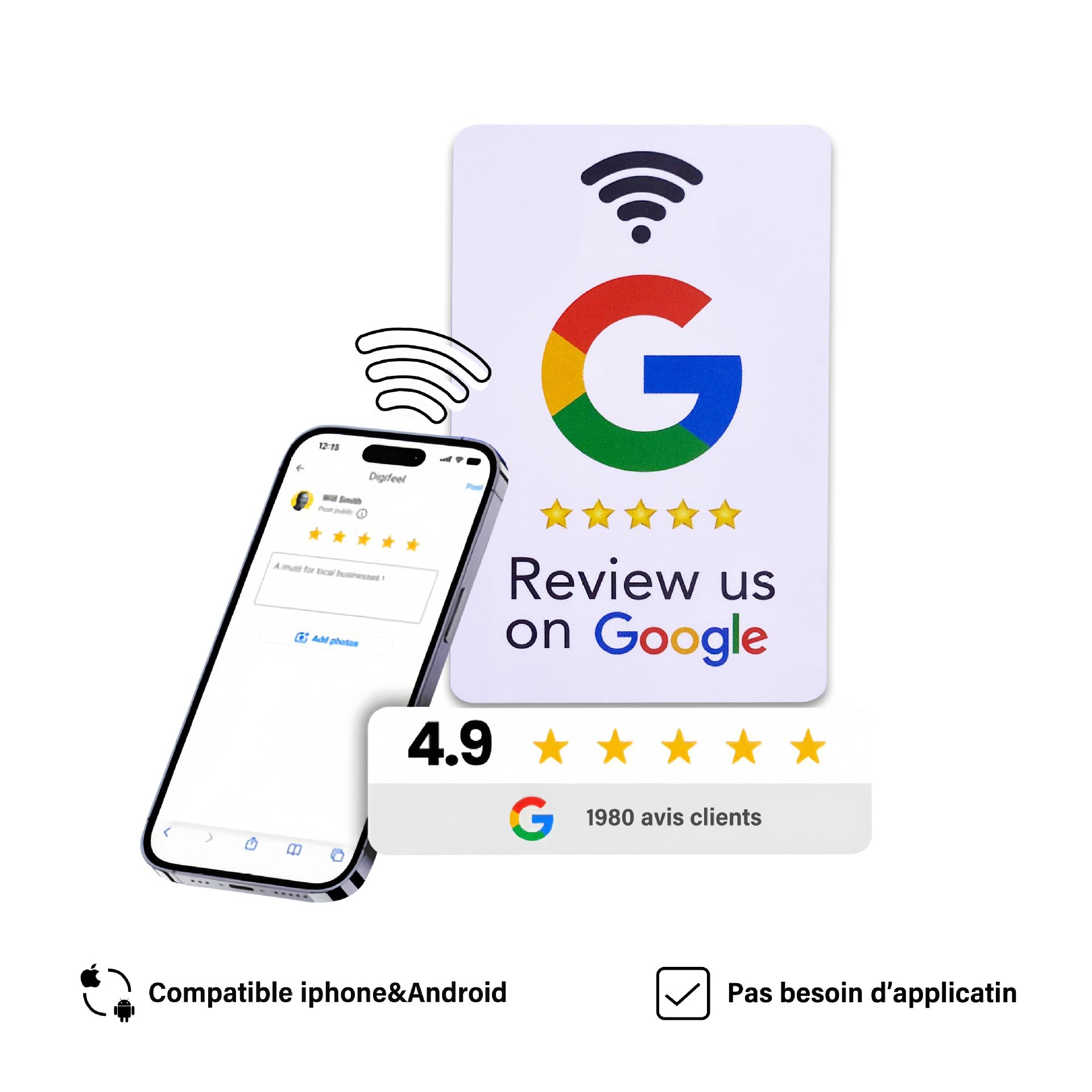 Custom Design Ntag213 NFC Google Review Card NFC Card Google Review With QR Code