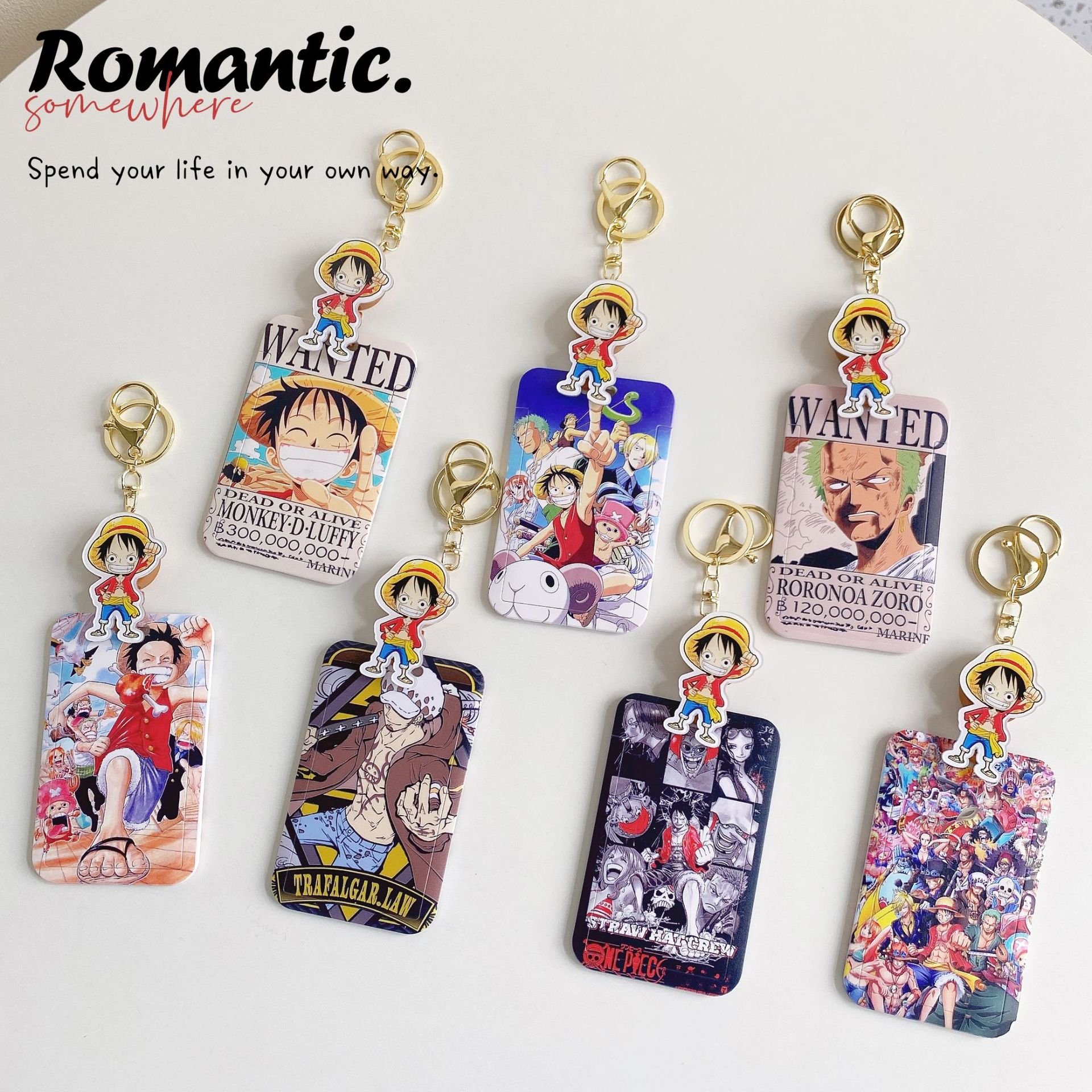 Mix 200 Styles Tanjirou Luffy Cartoon Lilo Boojiboo Kitty Cat Anime Card Holder Student Access Control Card Sleeve with Keychain