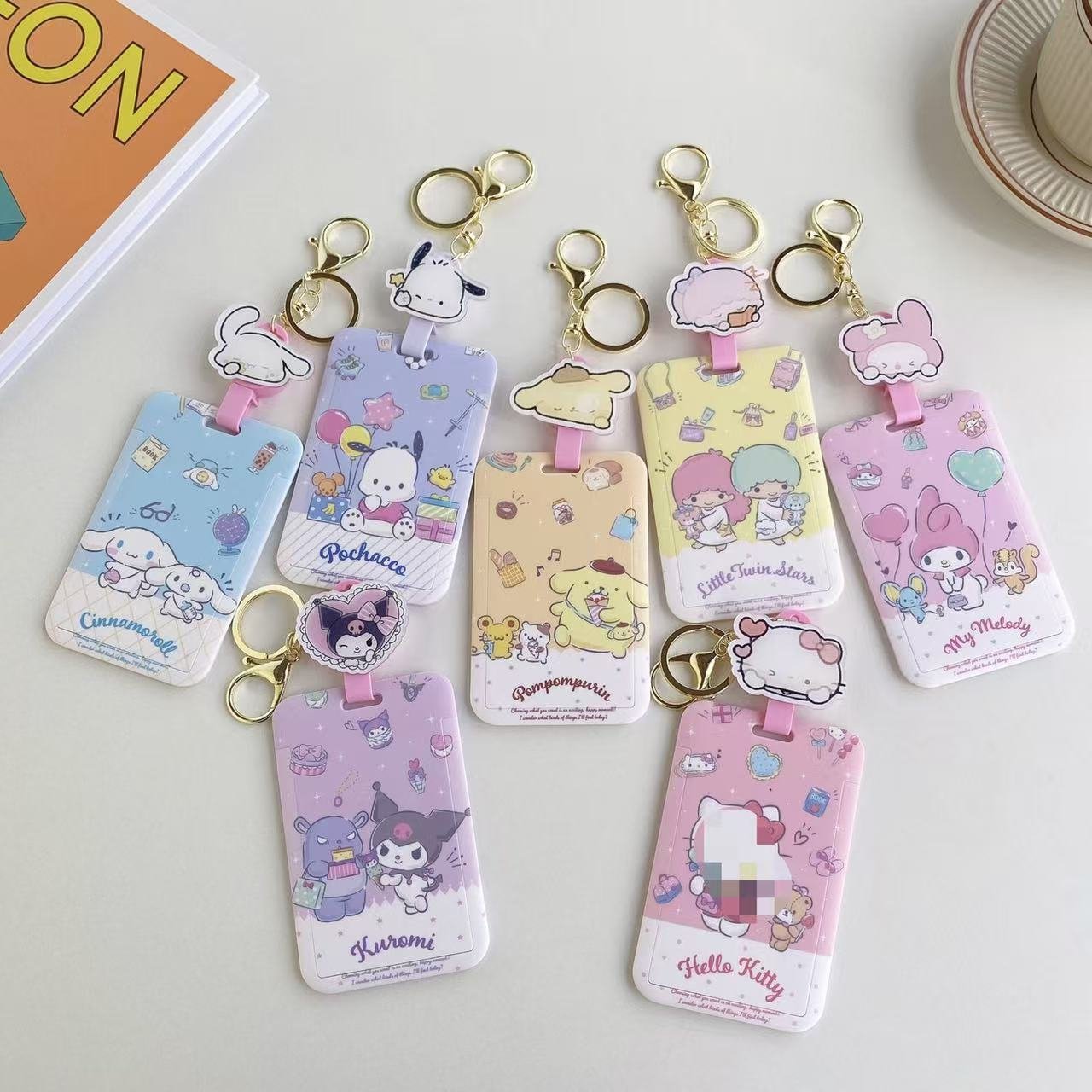 Mix 200 Styles Tanjirou Luffy Cartoon Lilo Boojiboo Kitty Cat Anime Card Holder Student Access Control Card Sleeve with Keychain