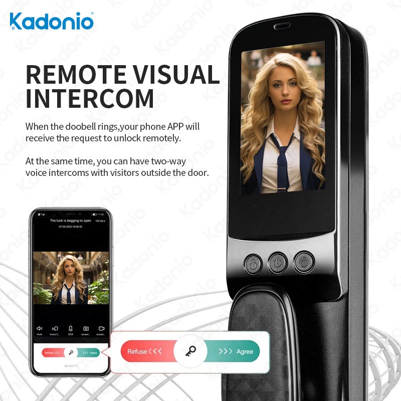 Kadonio Intelligent Keyless Entry Smart Main Door Lock Wifi Face Recognition Access Control With Display Screen