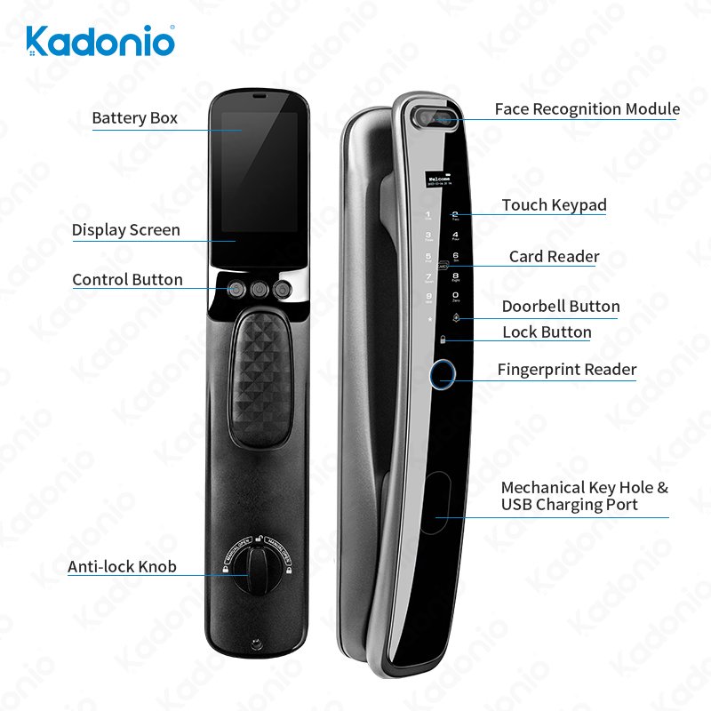 Kadonio Intelligent Keyless Entry Smart Main Door Lock Wifi Face Recognition Access Control With Display Screen