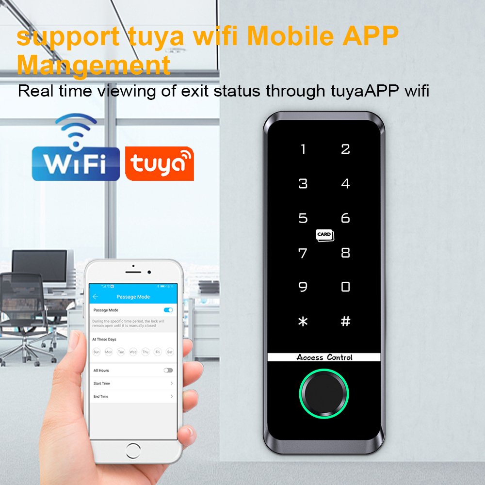 WiFi Tuya App Smart Fingerprint Door Lock IC Card Reader smart lock Keypad Waterproof Door Access Control System
