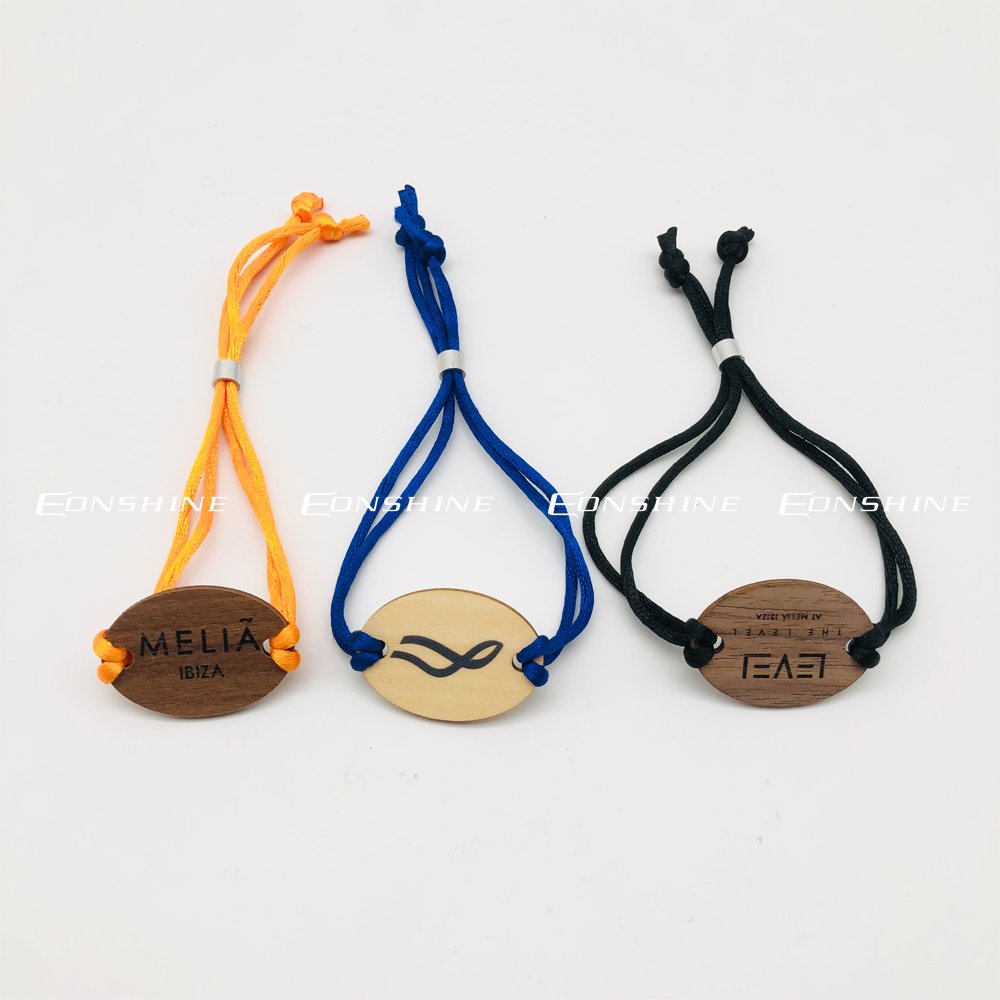 Custom Logo NFC String Rope Hotel Bracelet Rattai Cord RFID Wooden Card Smart Event Wristbands