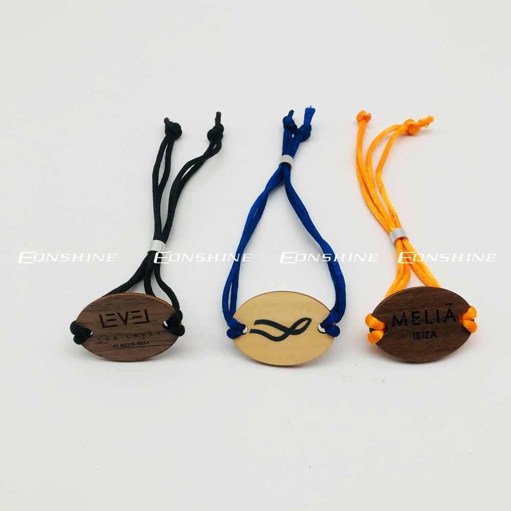 Custom Logo NFC String Rope Hotel Bracelet Rattai Cord RFID Wooden Card Smart Event Wristbands