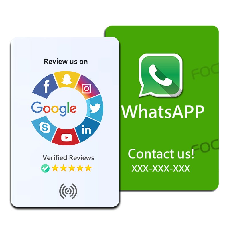 Custom programmable Social Media nfc tag google review stand german programmierbare reusable qr code nfc google review card