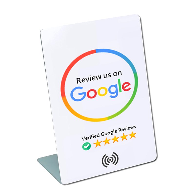 Custom programmable Social Media nfc tag google review stand german programmierbare reusable qr code nfc google review card