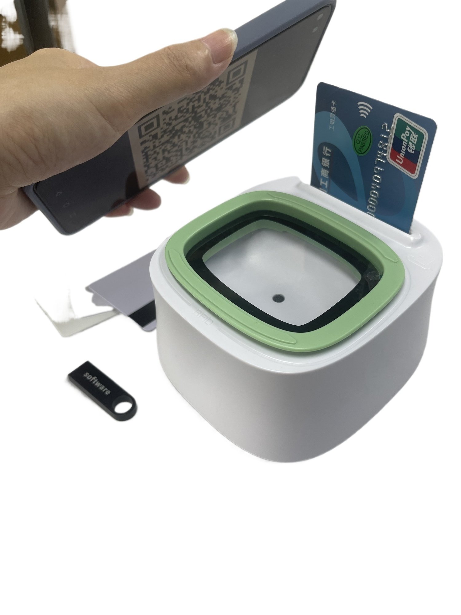 POS cashier mobile payment access control NFC/RFID chip card reader QR code barcode scanner F3300