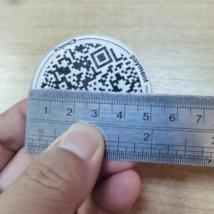 The best price RFID coin NFC tag plexiglass material Ntg213 with QR code NFC round adhesive sticker for restaurant