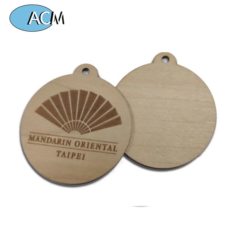 Custom NFC Wood Key Chain Card Laser Printed ISO14443A RFID Wooden Key Fob