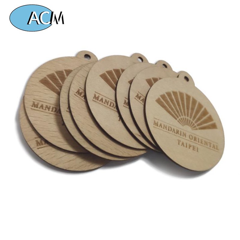 Custom NFC Wood Key Chain Card Laser Printed ISO14443A RFID Wooden Key Fob