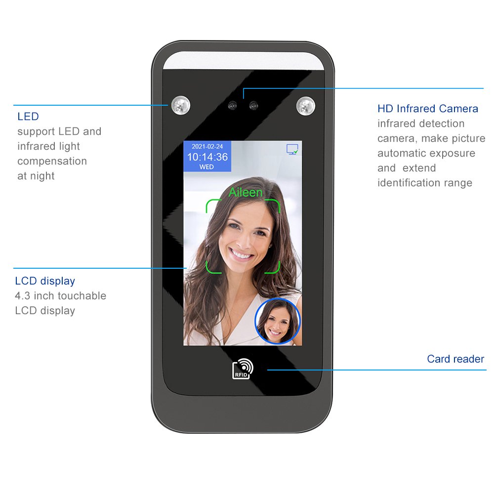 TIMMY 4.3 inch free SDK Wifi TCP/IP rfid access control face recognition biometric access control system