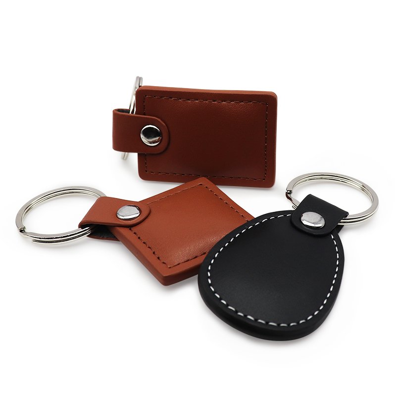 Real Leather Embossed Logo Hotel Room Nfc Key Tag Rfid Access Control Keychain